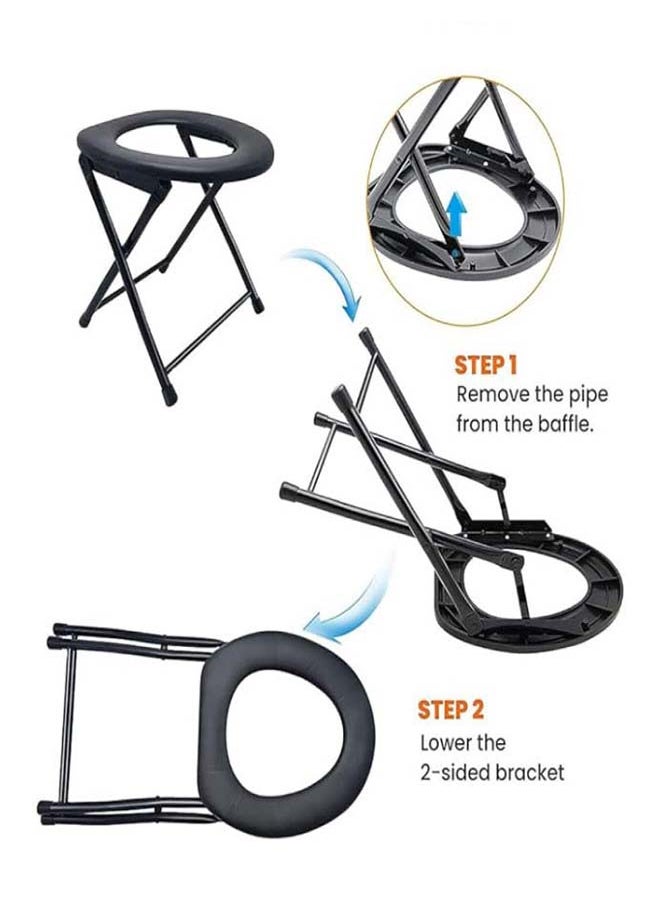 HTC - Multifunctional Folding Toilet Chair For Elderly Movable Chair Squat Commode Black - Image 1
