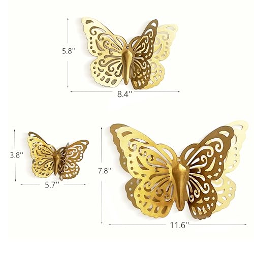 Remenna Gold Finish Metal Butterflies Wall Art Set of 3 Metal Wall Decor Butterfly Hanging Decor for Bedroom Bathroom Living Room Garden Kitchen - Image 5
