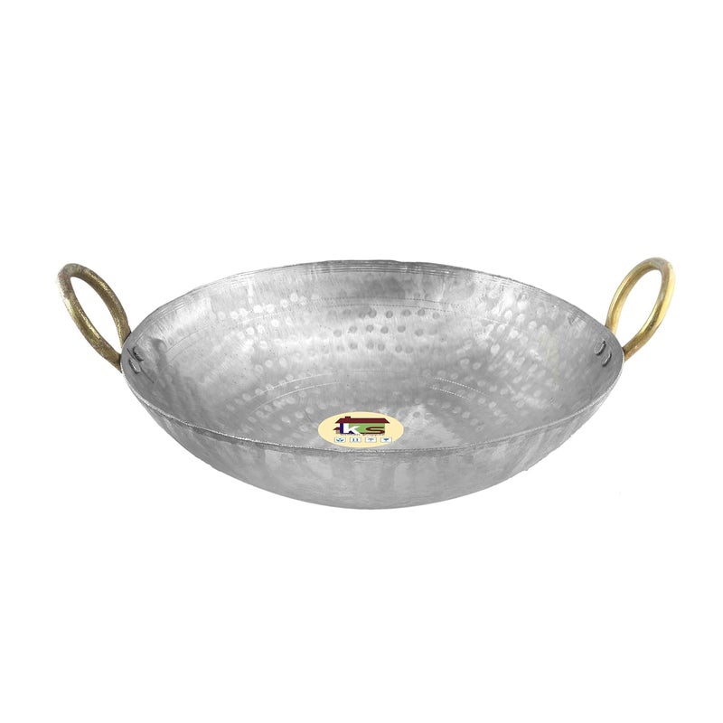 KITCHEN SHOPEE KITCHEN SHOPEE Heavy Base Iron Matthar Kadhai Kadai Deep Frying Cooking Handmade pan Multipurpose use with Handle Golden Rings Silver Color Induction Bottom 8 INCH 15 Liter  - Image 2
