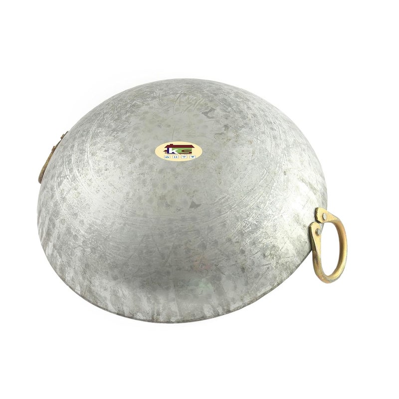 KITCHEN SHOPEE KITCHEN SHOPEE Heavy Base Iron Matthar Kadhai Kadai Deep Frying Cooking Handmade pan Multipurpose use with Handle Golden Rings Silver Color Induction Bottom 8 INCH 15 Liter  - Image 3