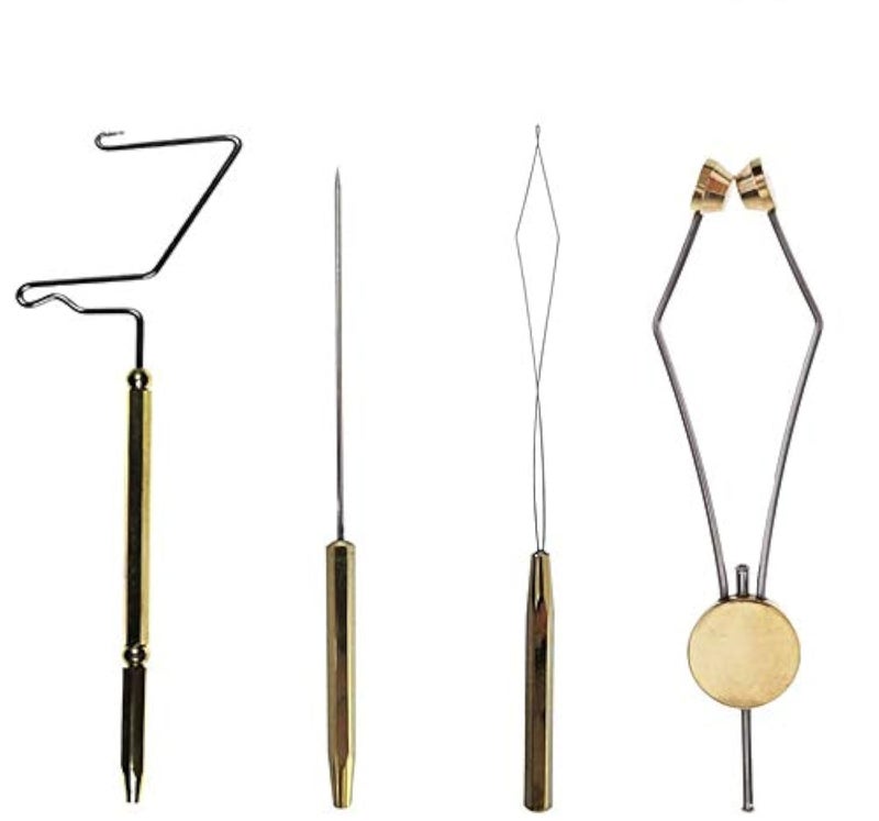 GREATFISHING 4pc Fly Tying Tools Combo Kit - Stainless Steel Whip Finisher, Bodkin, Bobbin, Disc Bobbin - Image 1