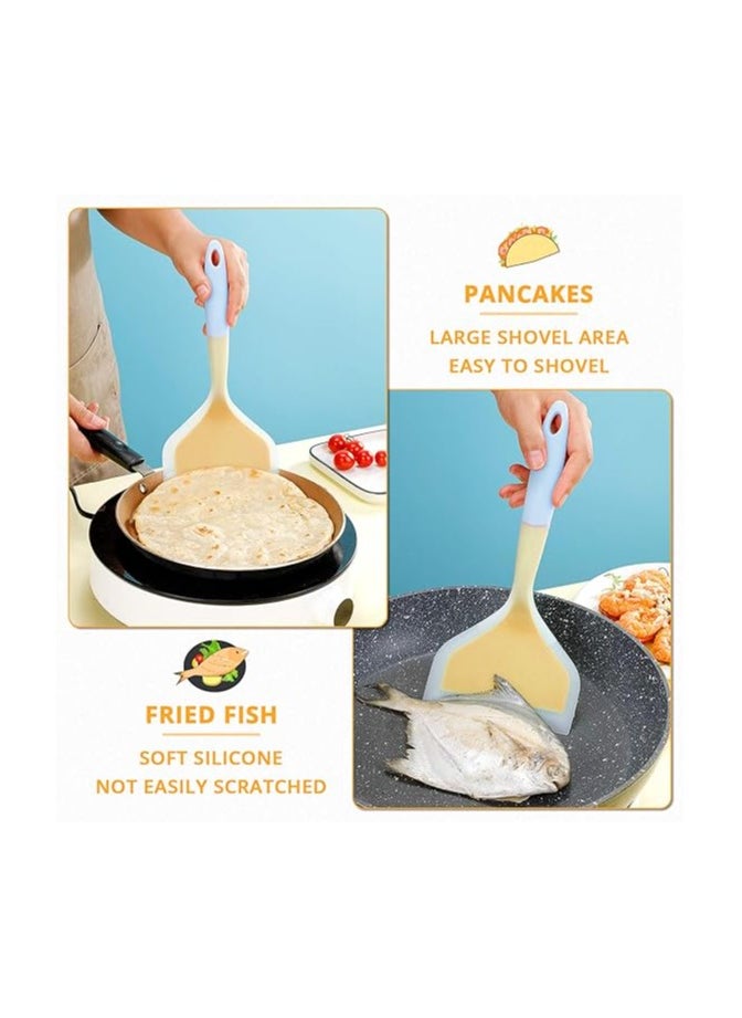 Generic - KUFUNG Silicone Spatula Pancakes Shovel Omelette Spatula Turner for Eggs Fish Pancake Pizza and Steak Wide Soft Pizza Shovel Non-Stick Heat-Resistant Kitchen Fried Shovel (Large, Yellow & Blue) - Image 1