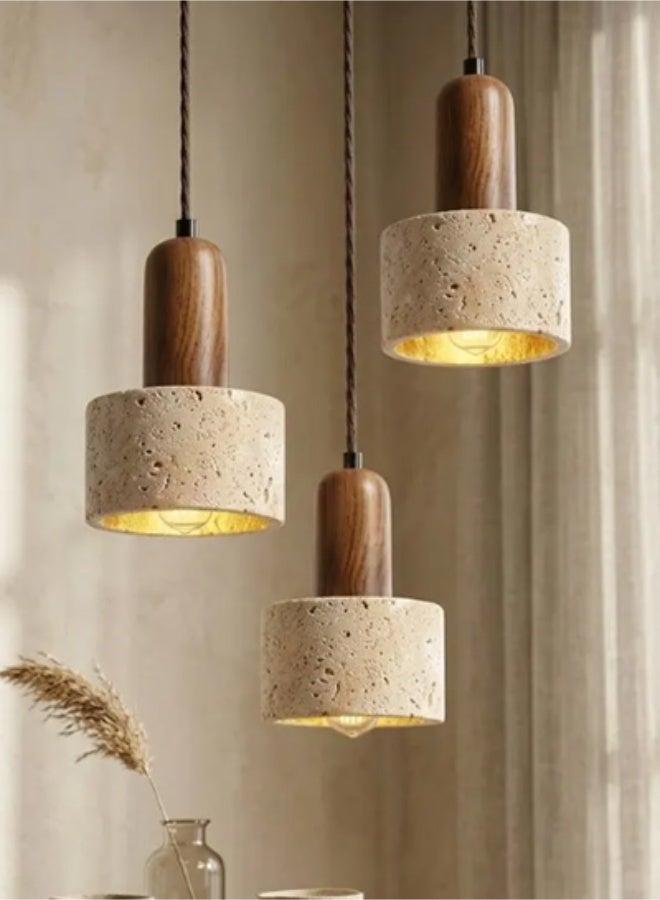 Japanese Wabi Sabi Pendant Light, Adjustable Wooden Hanging Lamp 3000K Warm White for Bedroom Dining Room - Image 1