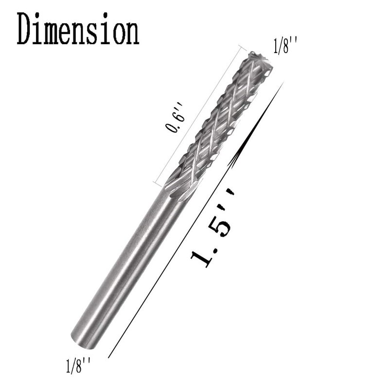 LUO KE ð‹ð®ð¨ ð¤ðž 5 Pcs Double Slot Aluminum Cutting Burr - 1/8'' Shank Cylindrical Top Toothed Tungsten Carbide Burr Miniature Carving File for Rotary Tools includes Dremel (A Type) - Image 2