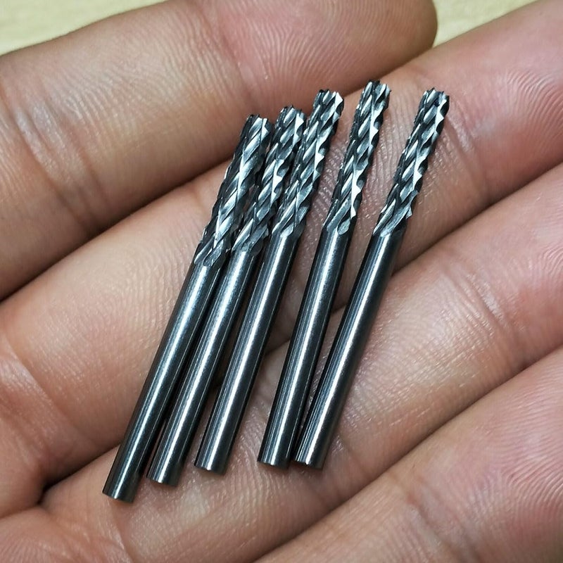 LUO KE ð‹ð®ð¨ ð¤ðž 5 Pcs Double Slot Aluminum Cutting Burr - 1/8'' Shank Cylindrical Top Toothed Tungsten Carbide Burr Miniature Carving File for Rotary Tools includes Dremel (A Type) - Image 5