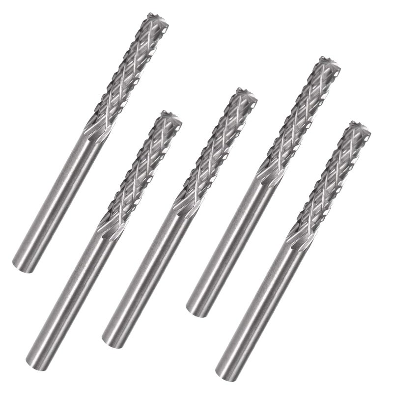 LUO KE ð‹ð®ð¨ ð¤ðž 5 Pcs Double Slot Aluminum Cutting Burr - 1/8'' Shank Cylindrical Top Toothed Tungsten Carbide Burr Miniature Carving File for Rotary Tools includes Dremel (A Type) - Image 1