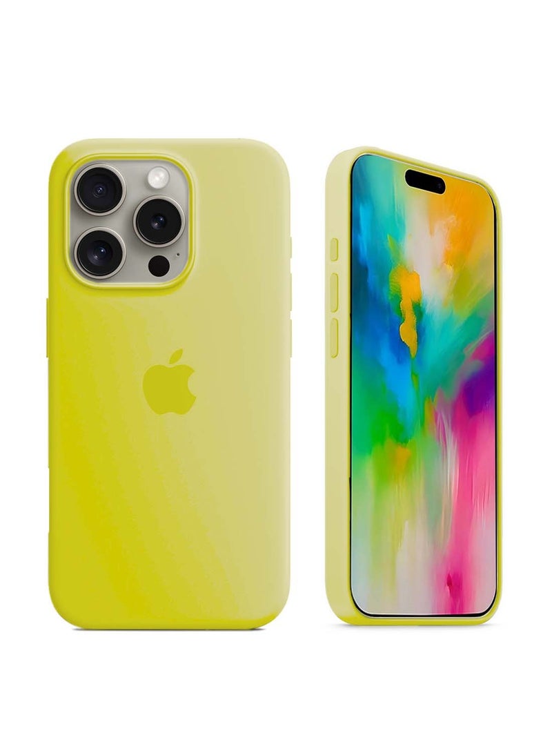 Wtech Apple iPhone 16 Pro 2024 Premium Soft Liquid Silicone Case Cover - Yellow - Image 1