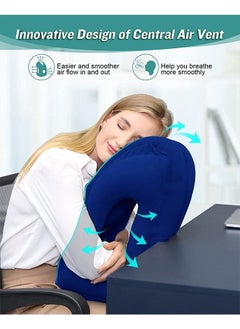 Arabest Inflatable Travel Pillow Airplane Neck Pillow Comfortably Supports Head and Chin for Airplanes Trains Cars and Office Blue 50x30x29cm  - Image 3
