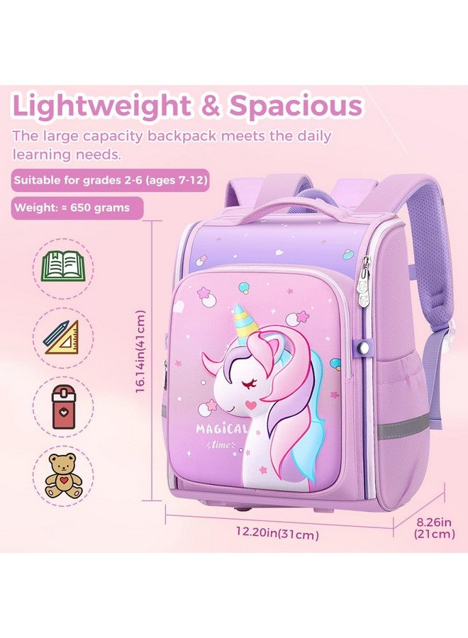 PALAY ® Unicorn Backpack For Kids Girls Stylish Durable Water-Resistant Backpack Shoulder School Bags For Girls Kids 6-12 Years Old Birthday & Rakhi Gift - Purple - Image 2
