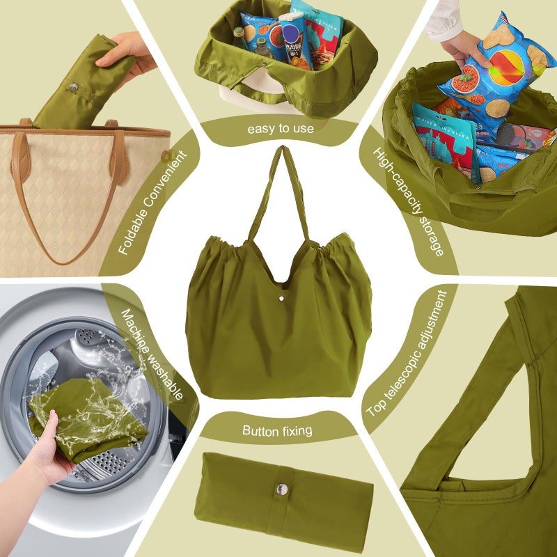 Tiltol Reusable Grocery Bags,Reusable Shopping Bags,Folding Bags Totes,Drawstring Large Capacity Shopping Bag for Groceries,Large Capacity Portable Tote Bag,Machine Washable Reusable,eco-friendly(green) - Image 5