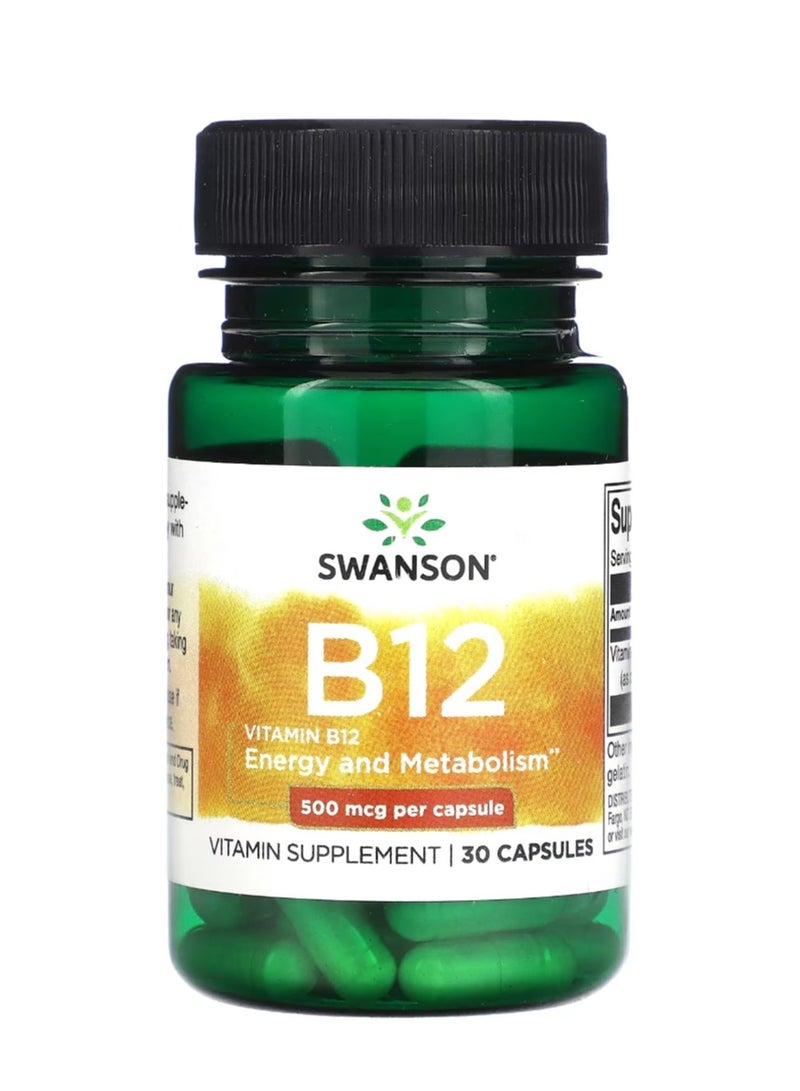 سوانسون فيتامين ب12 500 ميكروجرام 30 كبسولة - Image 1