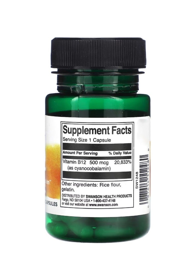 سوانسون فيتامين ب12 500 ميكروجرام 30 كبسولة - Image 2