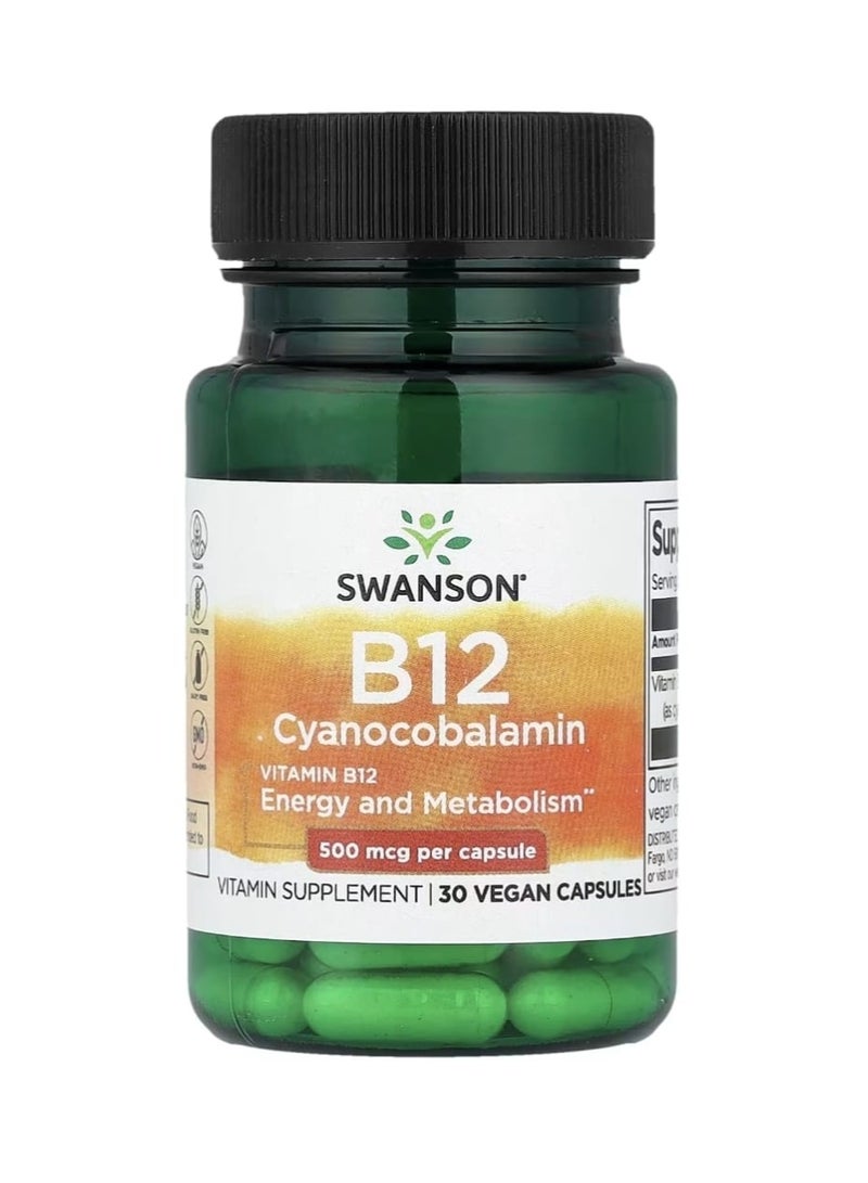 SWANSON Vitamin B12 500 mcg 30 Capsules - Image 1