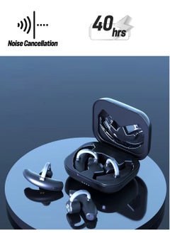 Wireless Earbuds Ear Clip Bone Conduction Headphones, Bluetooth 5.3 Open Ear Headphones 40Hrs with Charging Case, Built-in Mic, Open Ear Earbuds Bone Conduction Earbuds for Workout Running