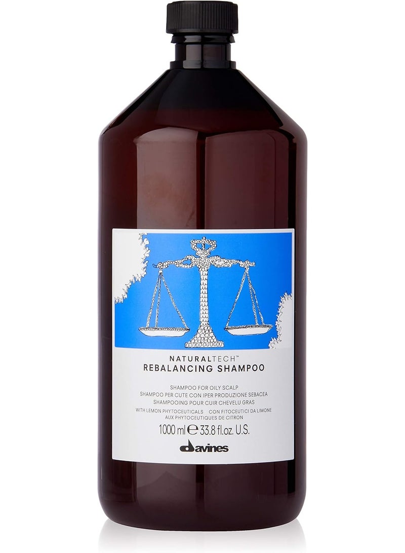 Davines Naturaltech Rebalancing Shampoo 1L for Oily Scalp & Greasy Hair, Deep Cleansing Professional Shampoo with Lemon Phytoceuticals, Controls Excess Sebum, Purifies Scalp, Balances Natural Moisture for Fresh Healthy Hair - Image 1