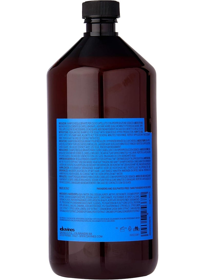 Davines Naturaltech Rebalancing Shampoo 1L for Oily Scalp & Greasy Hair, Deep Cleansing Professional Shampoo with Lemon Phytoceuticals, Controls Excess Sebum, Purifies Scalp, Balances Natural Moisture for Fresh Healthy Hair - Image 2