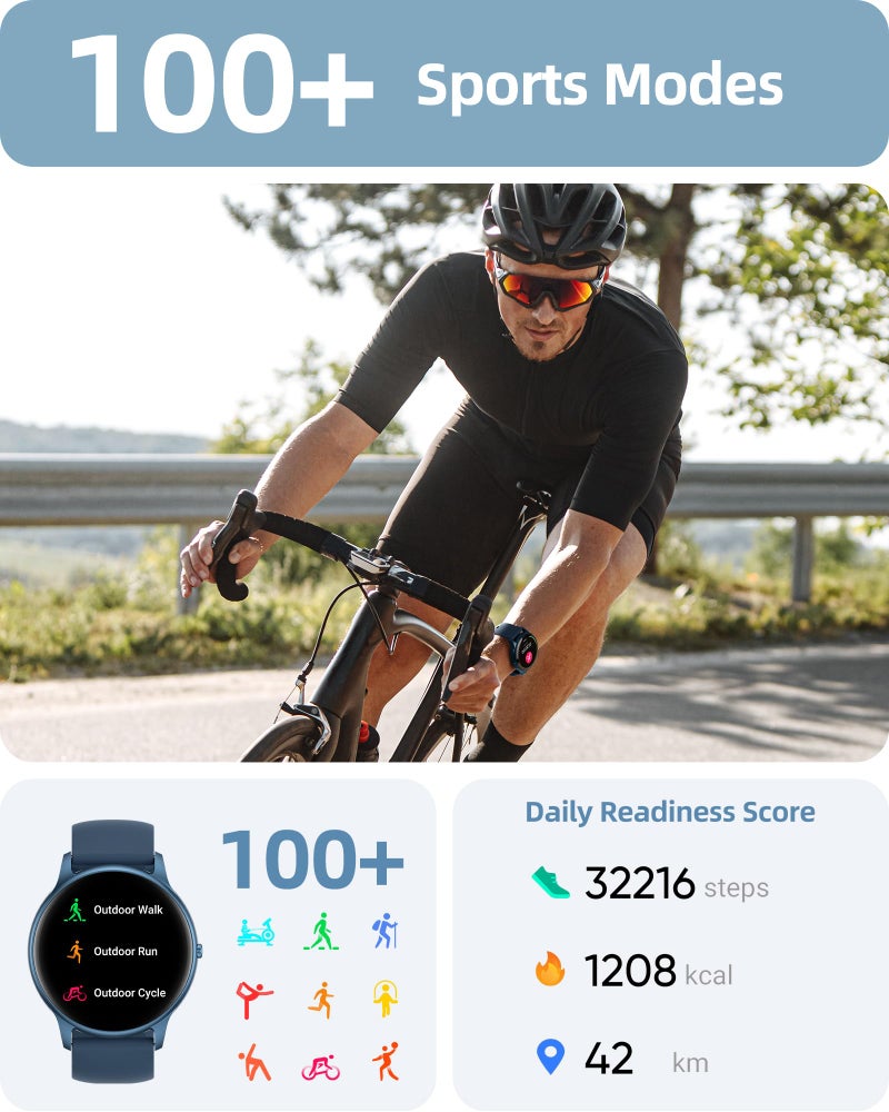 Parsonver Smart Watch for Men Women(Answer/Make Calls), 2024 Smartwatches for Android iOS, Fitness Tracker with Heart Rate/SpO2/Sleep/Stress Monitor, Pedometer, IP68 Waterproof 100+ Sports Modes, Blue - Image 4