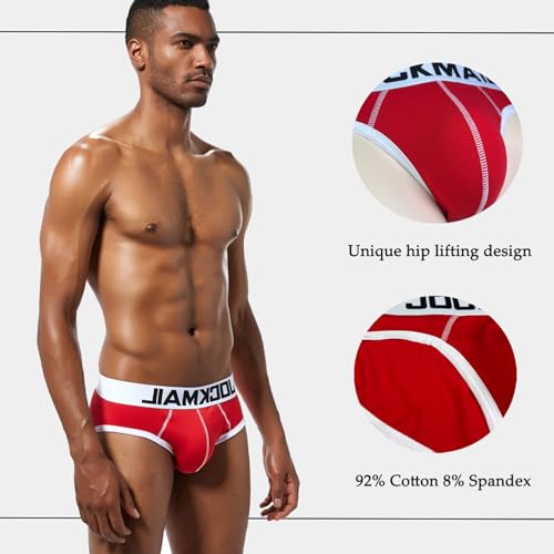 JOCKMAIL Men's Underwear Briefs Mens Cotton Classics Briefs Men's Briefs Breathable Comfortable (US, Alpha, Medium, Regular, Regular, Red) - Image 3