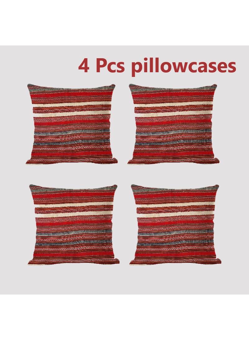 4 Pcs Bohemian Pillowcases Ethnic Linen Pillowcases Multicolor 45x45cm Without Pillow Core  - Image 1
