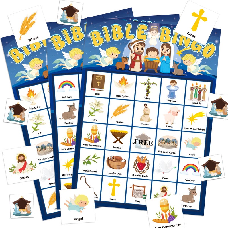 Joy Bang Bible Games for Kids Bingo Cards 24 Player Sunday School Crafts for Kids Easter Christian Religious Christmas Crafts Activities Games Holiday Nativity Party Favors Supplies Gifts - Image 2