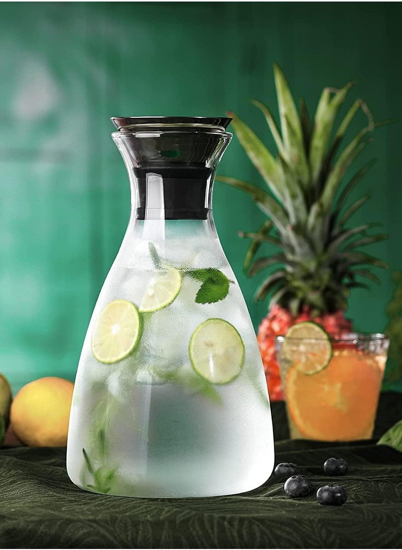 Heat-Resistant Glass Cold Water Bottle Glass Pitcher with Lid Juice Pitcher Water Bottle (1600ml/56.3 Oz)