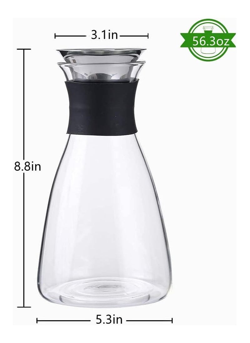 Heat-Resistant Glass Cold Water Bottle Glass Pitcher with Lid Juice Pitcher Water Bottle (1600ml/56.3 Oz)