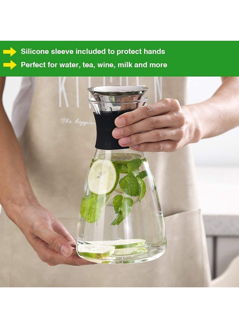 Heat-Resistant Glass Cold Water Bottle Glass Pitcher with Lid Juice Pitcher Water Bottle (1600ml/56.3 Oz)