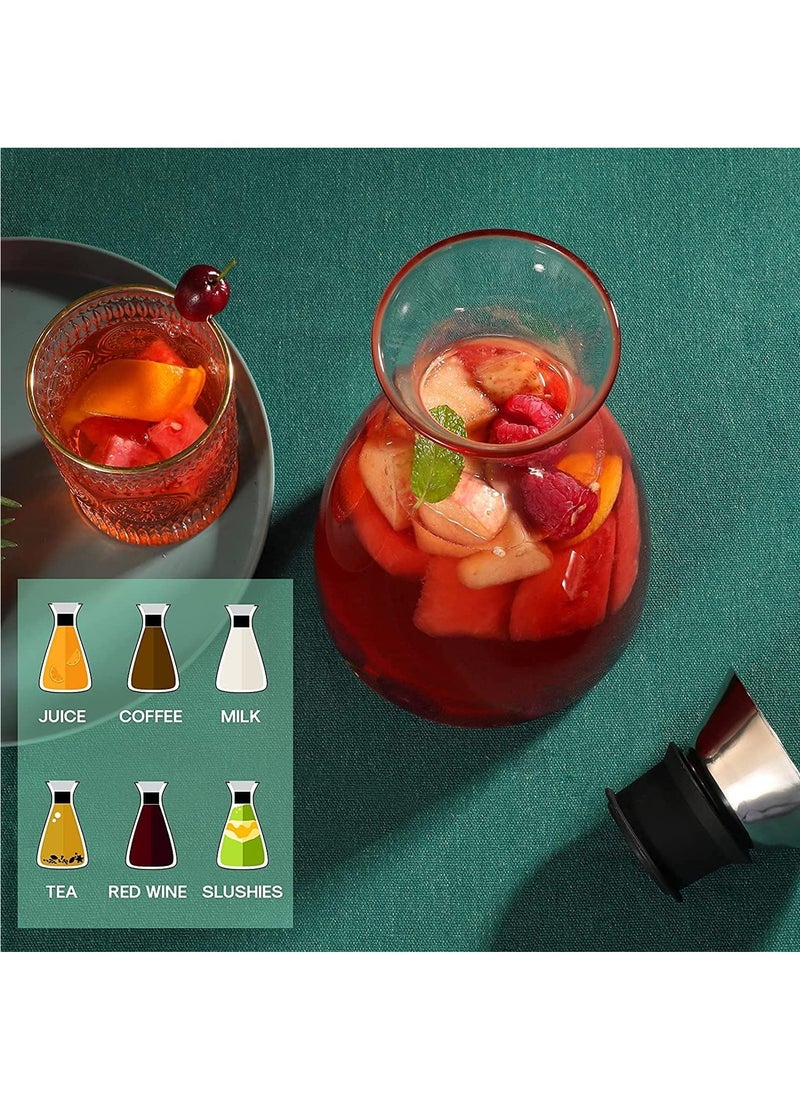 Heat-Resistant Glass Cold Water Bottle Glass Pitcher with Lid Juice Pitcher Water Bottle (1600ml/56.3 Oz)