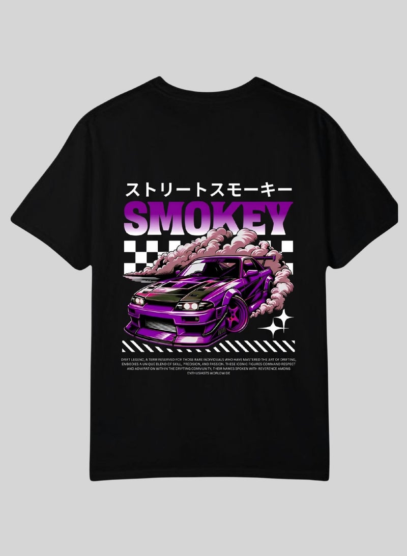 Khamsify Men's Premium JDM Smokey Drift Edition T-Shirt - Streetwear Purple Racing Graphic Car Design Tee for Car Enthusiasts. - Image 1