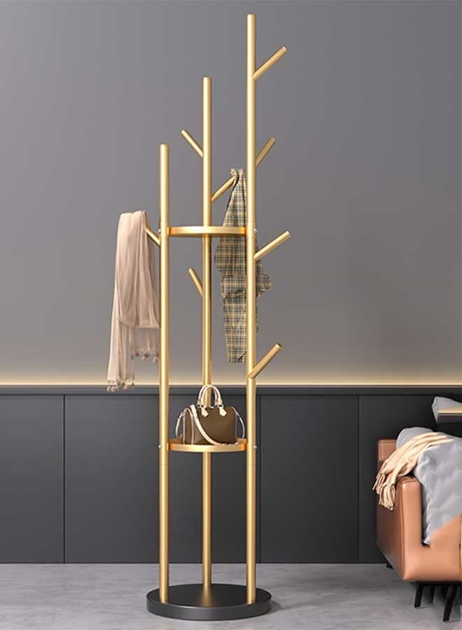 رَوَائِد رف ملابس معدني – حامل ذهبي مع رفوف وقاعدة من الرخام – شجرة معاطف مزودة بـ9 خطافات للأوشحة والحقائب – تصميم عصري – مناسب للمداخل، غرف المعيشة والنوم – سهل التركيب - Image 3