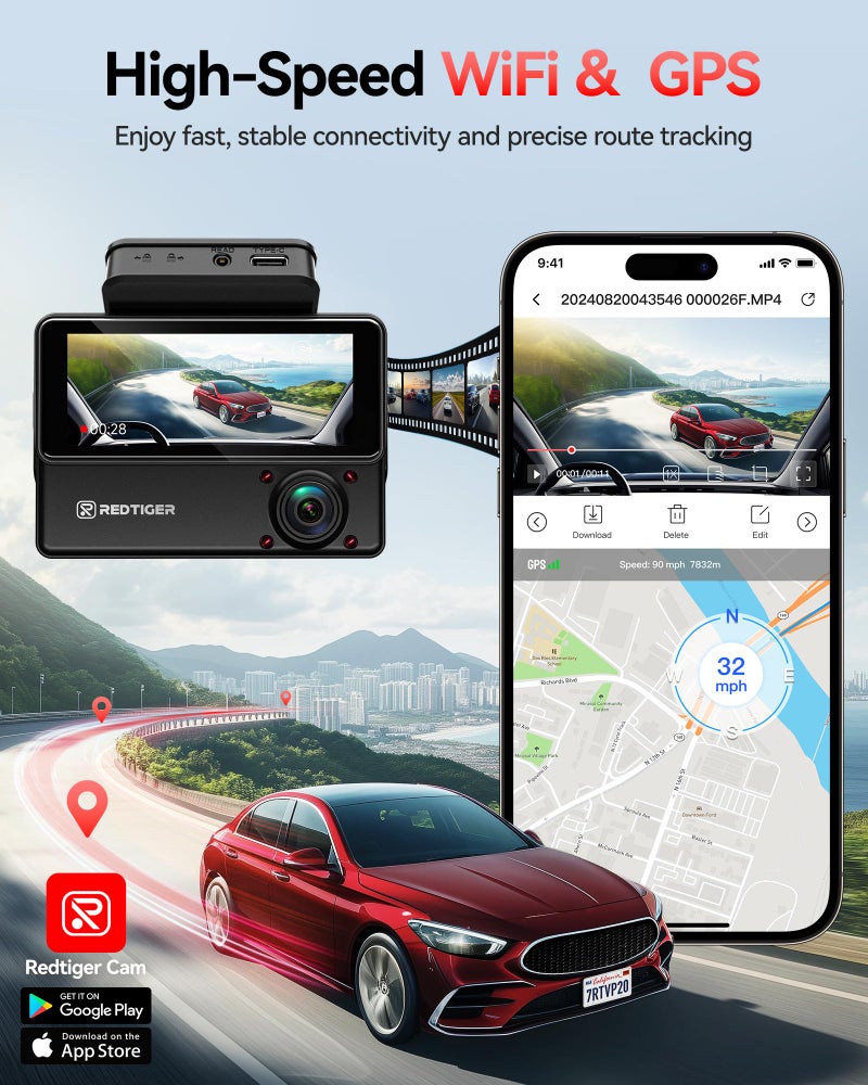 REDTIGER VP20 530° 3 Channel Dash Cam Front Rear and Inside, 2.5K+2.5K+1080P Car Camera, Built-in WiFi GPS, IR Night View, 3.18" Touchscreen, Parking Mode, 128GB Card Included, Up to 512GB Supported - Image 5