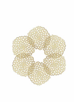 KASTWAVE Coasters, Gold Flowers Hollow PVC Coaster Cup Mats Ornament Decorations for Home Festival 6pcs  - Image 1