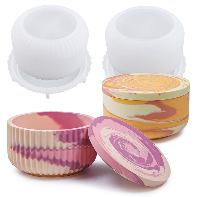 2Pcs Large Jar Resin Mold with Lid Silicone Resin Box Mold Cylinder Container Mold for Epoxy Resin Jewelry Trinket Candle Holder Organizer Mold Plant Pot Mold DIY Resin Concrete Crafts Home Decor