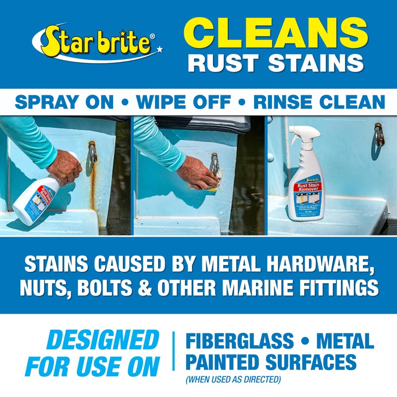 Star Brite ستار برايت مزيل بقع الصدأ - يذوب على الفور بقع التآكل على الألياف الزجاجية، الفينيل، القماش، المعدن والأسطح المطلية - يزيل أيضًا بقع الرشاشات - 22 أونصة (089222SS) - Image 2