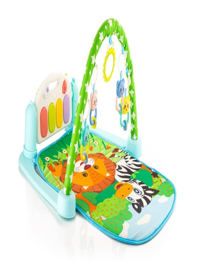 Yetli 5 in 1 Musical Keyboard Mat Piano Gym Mat & Fitness Rack, Musical and Hanging Toys, Early Learning Infant Play Mat for Newborns and Toddlers (Light Blue) - Image 1