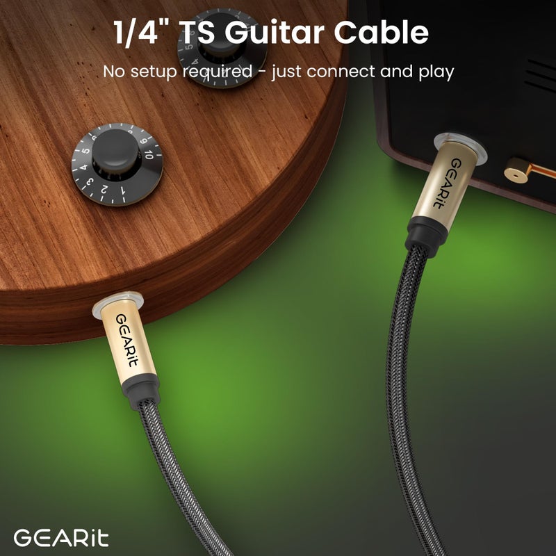 GEARit Guitar Instrument Cable (15ft 2-Pack) 1/4 Inch to 1/4 inch TS Straight Male to Male 6.35mm Mono Jack with Alloy Connector and Nylon Braid - Image 4
