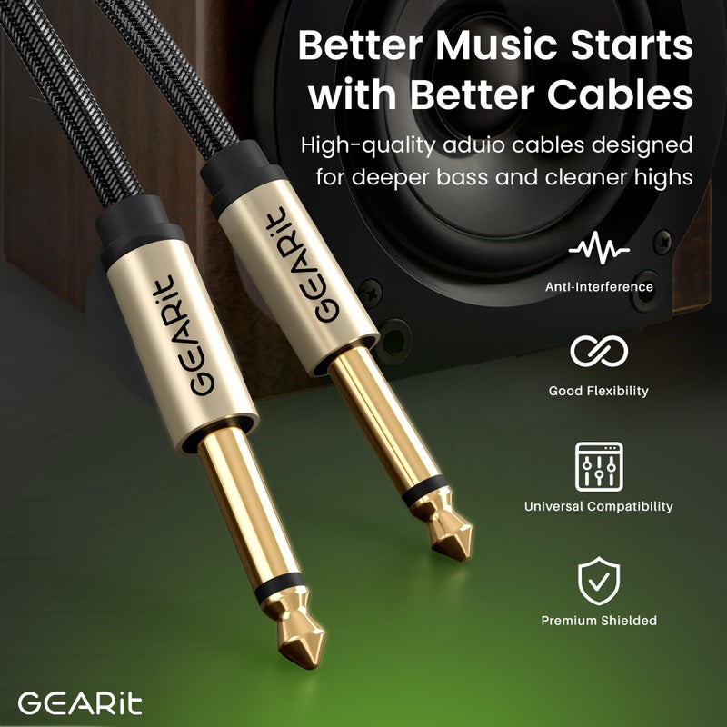 GEARit Guitar Instrument Cable (15ft 2-Pack) 1/4 Inch to 1/4 inch TS Straight Male to Male 6.35mm Mono Jack with Alloy Connector and Nylon Braid - Image 3