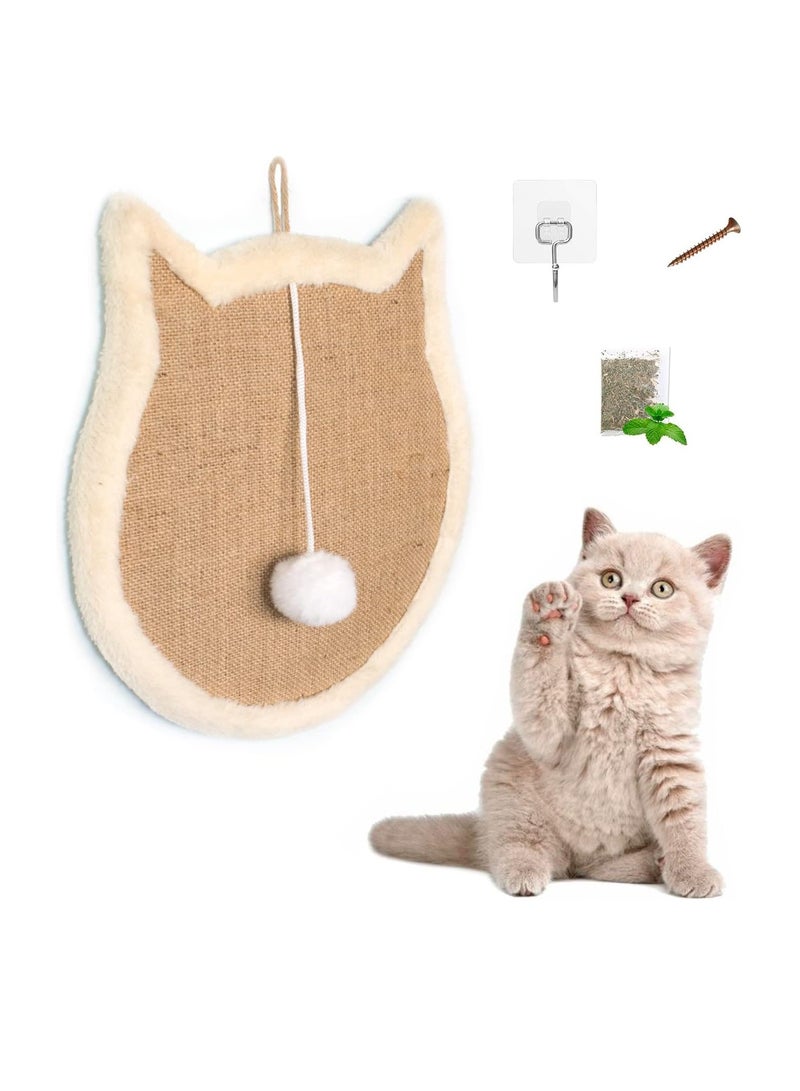 Cat Head Scratching Pad Scratcher Sisal Mat with Plush Wall Mount or Floor Use, for Indoor Cats Kitty's Meet Kitten Grinding Claws Nature Instinct & Protect Furniture - Image 5