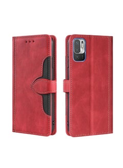HuHa Case Cover For Xiaomi Redmi Note 10 5G / Poco M3 Pro 5G Skin Feel Straw Hat Magnetic Buckle Horizontal Flip PU Leather Case with Holder & Card Slots & Wallet Red 