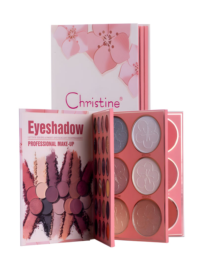 Christine 3 in 1 makeup palette | Eye shadow + highlighter + lipstick | CH-K2308