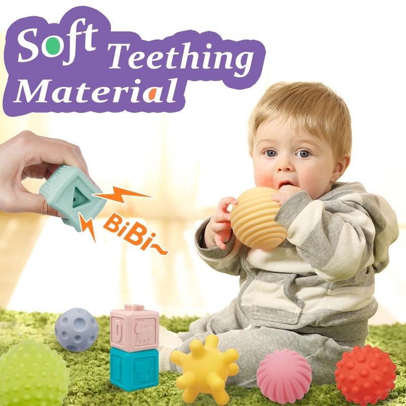 IFLOVE Montessori Toys for Babies,Soft Stacking Building Blocks Rings Balls Sets,3 in 1 Baby Toy Bundle,Sensory Toy for 6-12 Months, Soft Teething Toys,Baby Easter Basket Birthday Gifts for Boy Girl - Image 5