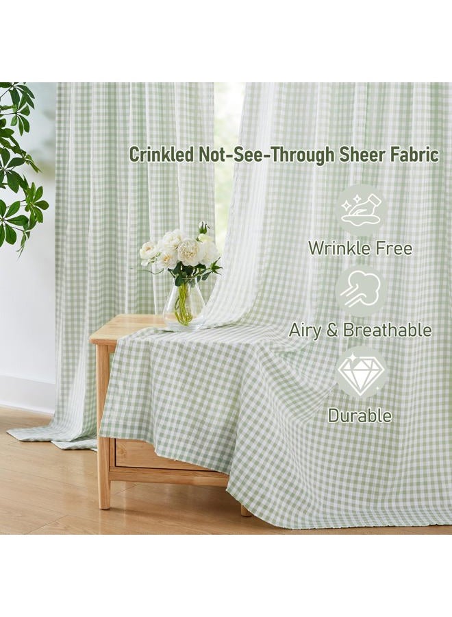 ZJDECOR Sage Green White Buffalo Plaid Valance for Kitchen Bathroom,Gingham Crinkled Not-See-Through Sheer Cafe Curtains,Farmhouse Window Treatment,Rod Pocket,52" Wx15 L(Pack of 1) - Image 5