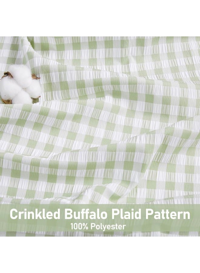 ZJDECOR Sage Green White Buffalo Plaid Valance for Kitchen Bathroom,Gingham Crinkled Not-See-Through Sheer Cafe Curtains,Farmhouse Window Treatment,Rod Pocket,52" Wx15 L(Pack of 1) - Image 2