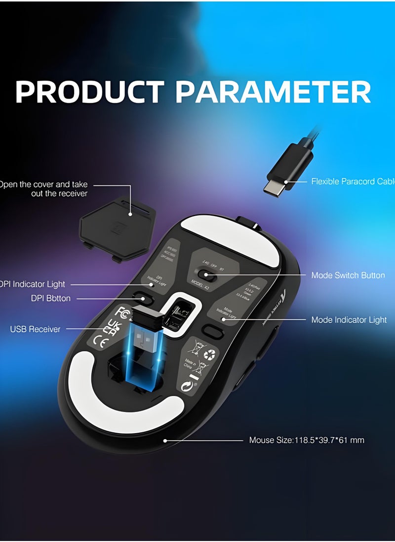 X3 Wireless Gaming Mouse, 49g Lightweight Triple Mode Ergonomic Computer Mouse, PAW3395 26K DPI Sensor, 200h Battery Life, Griptape Programmable Buttons for PC/Laptop/Mac/Win