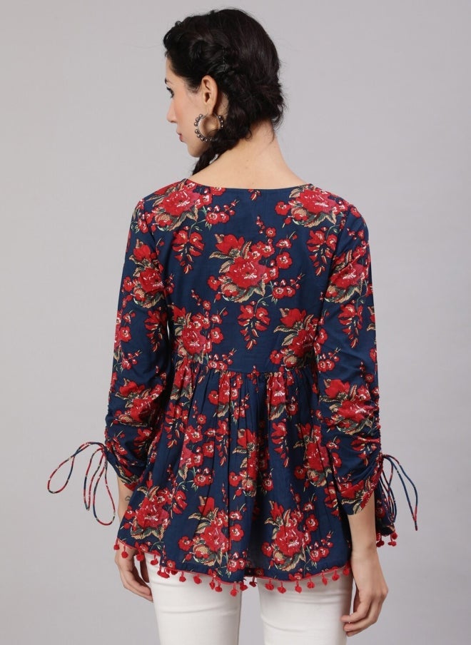 AKS Navy Blue Floral Printed Tunic for Women - Image 5