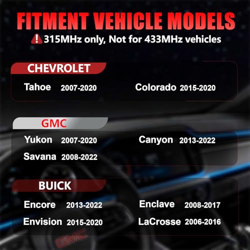 Cangecit 315Mhz Pre-Programmed TPMS,Compatible with Chevy Tahoe 2007-2020 | Colorado 2015-2022 | GMC Yukon 2007-2020 | Canyon 2013-2022, OE#13598771/13586335(Set of 4) - Image 2