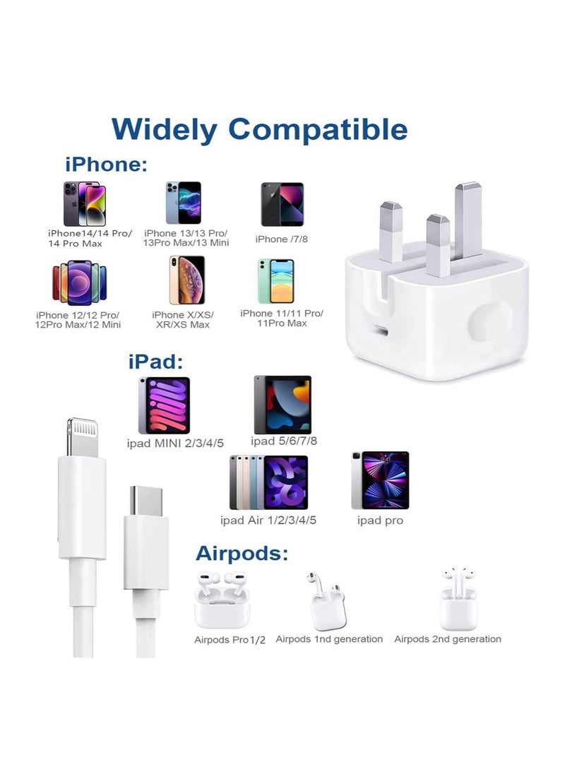 Generic - Fast iPhone Charger 20W USB C Wall Charger and 1m USB C to Lightning Cable Perfect for charging iPhone 14/13/12/11 very quickly - Image 1