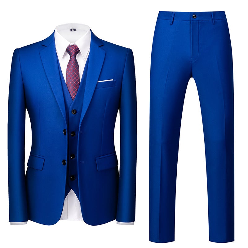 Foreign Trade Cross-Border New Korean-Style Suit Set for Weddings, Two-Button Three-Piece Suit, 3D Graphic Grass Green Formal Wear for Men - Image 1