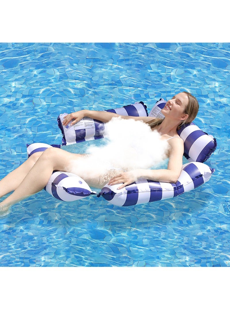 TAPIT Inflatable Swimming Pool Float with Inflator, Foldable Portable Striped Float Lounge Chair, Water Play Hammock for Adults (Blue) - Image 1