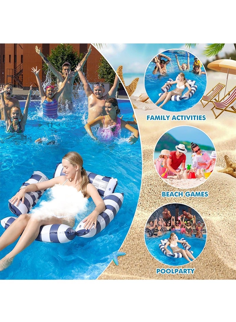 TAPIT Inflatable Swimming Pool Float with Inflator, Foldable Portable Striped Float Lounge Chair, Water Play Hammock for Adults (Blue) - Image 2